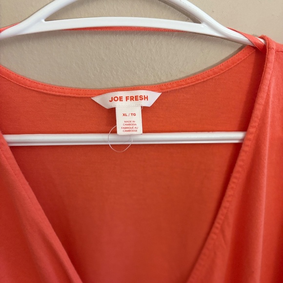 $9🎅🏼 Joe Fresh Vibrant Coral Drop Shoulder T-Shirt Cotton Wrap Dress - Picture 5 of 13